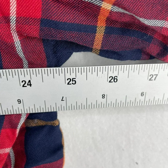 Zara Button-Up Shirt Women's Sz M Red Blue Plaid V-Neck Collared Relaxed Fit - Picture 3 of 12